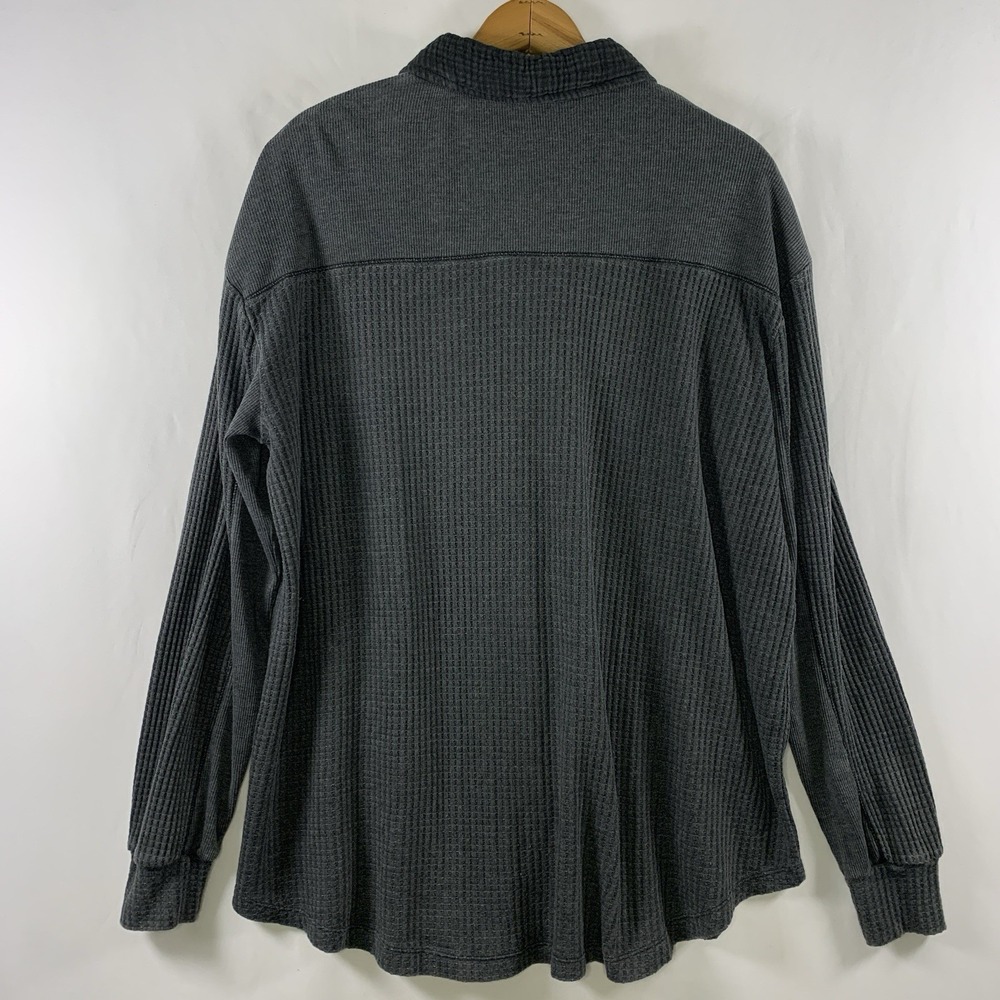 Womens Waffle Knit Raw Hem Button Top Sz L Charcoal Grunge Boho Indie - Picture 4 of 10